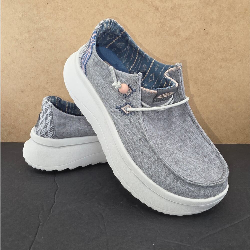 HEYDUDE Wendy Peak Chambray Woven Shoes in grey Size 6